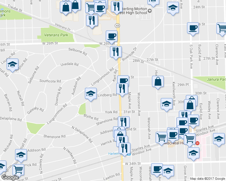 map of restaurants, bars, coffee shops, grocery stores, and more near 696 Selborne Road in Riverside