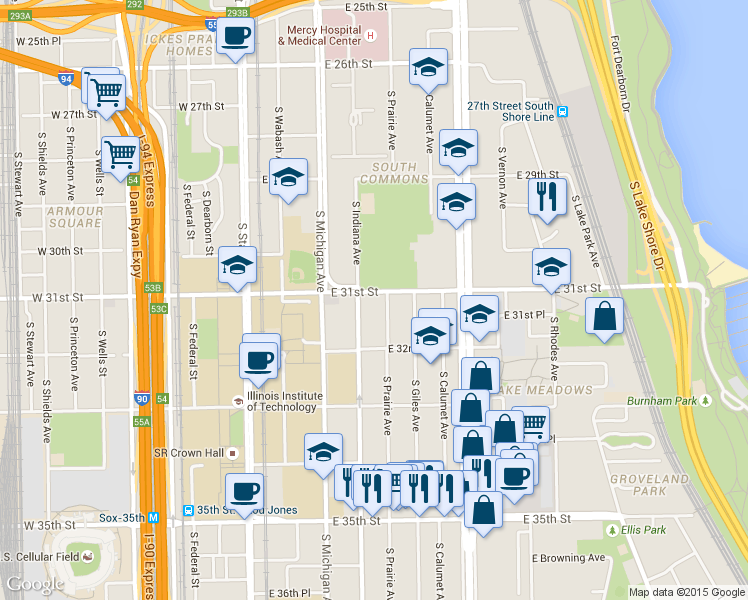 map of restaurants, bars, coffee shops, grocery stores, and more near in Chicago