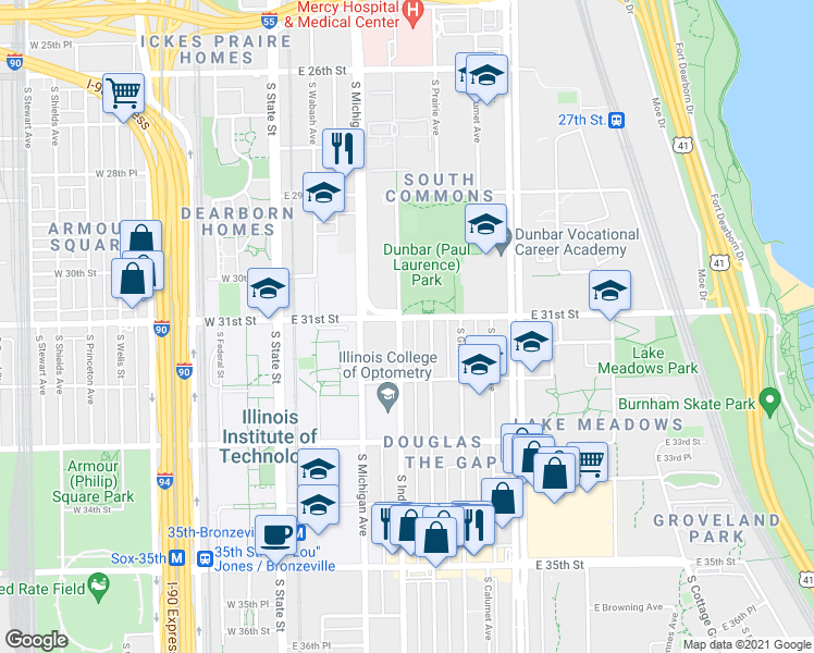 map of restaurants, bars, coffee shops, grocery stores, and more near in Chicago