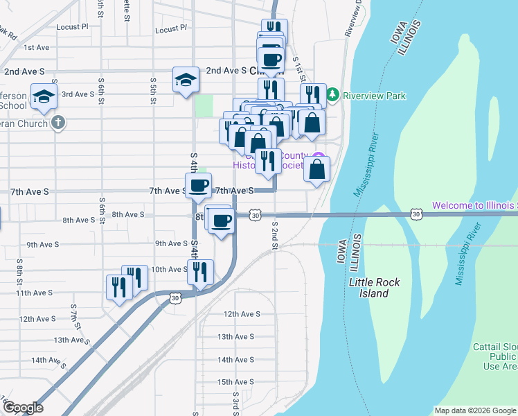 map of restaurants, bars, coffee shops, grocery stores, and more near 230 8th Avenue South in Clinton