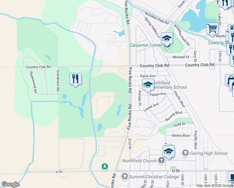map of restaurants, bars, coffee shops, grocery stores, and more near 2100-2238 Shadow Ridge Drive in Gering