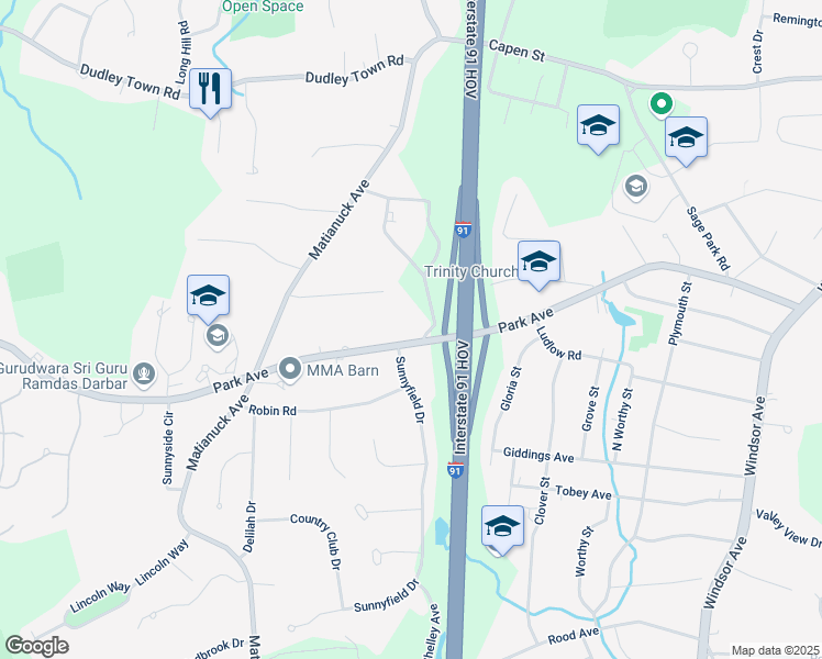 map of restaurants, bars, coffee shops, grocery stores, and more near 342 Park Avenue in Windsor