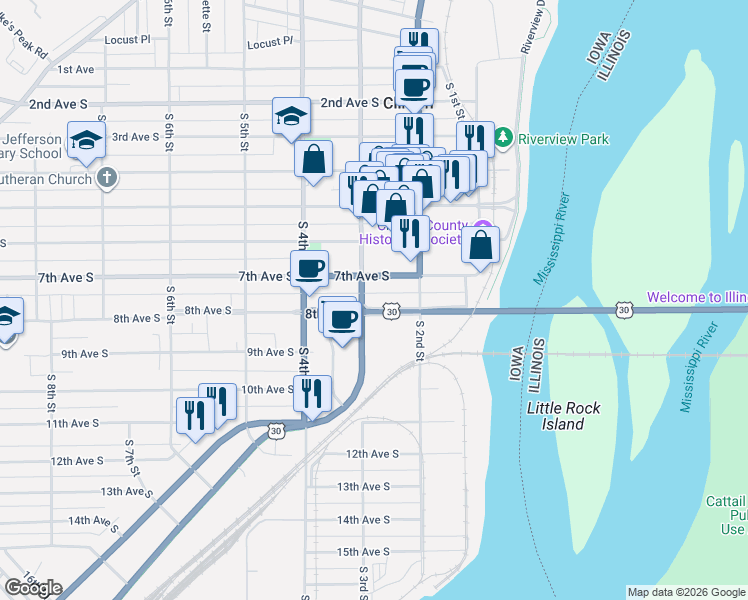 map of restaurants, bars, coffee shops, grocery stores, and more near in Clinton