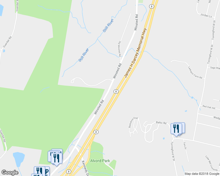 map of restaurants, bars, coffee shops, grocery stores, and more near 1226 Winsted Road in Torrington