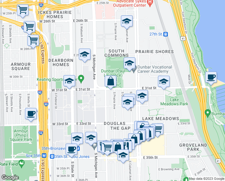 map of restaurants, bars, coffee shops, grocery stores, and more near in Chicago
