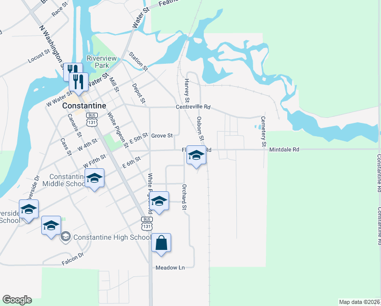 map of restaurants, bars, coffee shops, grocery stores, and more near 488 Florence Road in Constantine