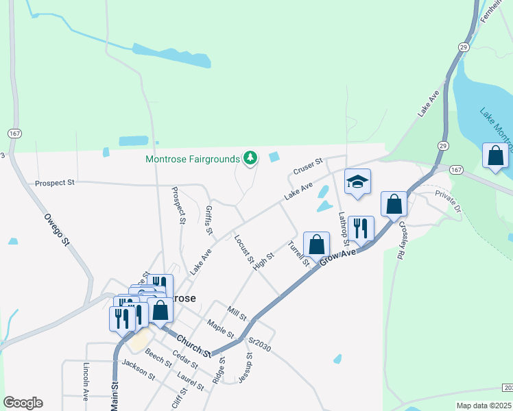 map of restaurants, bars, coffee shops, grocery stores, and more near 405 Lake Avenue in Montrose