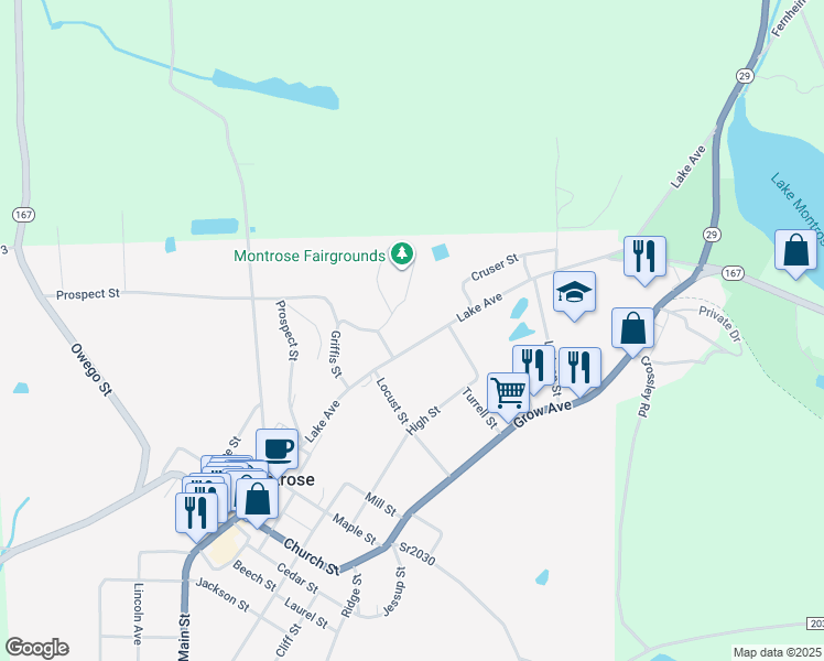 map of restaurants, bars, coffee shops, grocery stores, and more near 405 Lake Avenue in Montrose