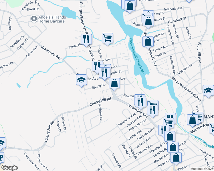 map of restaurants, bars, coffee shops, grocery stores, and more near 3 George in Johnston