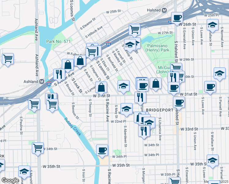map of restaurants, bars, coffee shops, grocery stores, and more near in Chicago