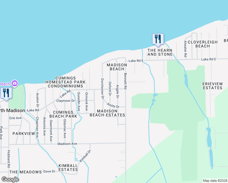 map of restaurants, bars, coffee shops, grocery stores, and more near 1332 Oxford Drive in Madison