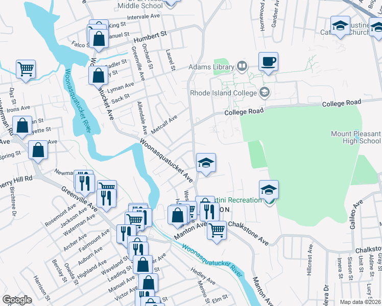 map of restaurants, bars, coffee shops, grocery stores, and more near 150 Fruit Hill Avenue in Providence