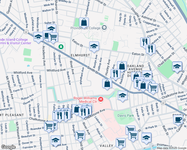 map of restaurants, bars, coffee shops, grocery stores, and more near in Providence