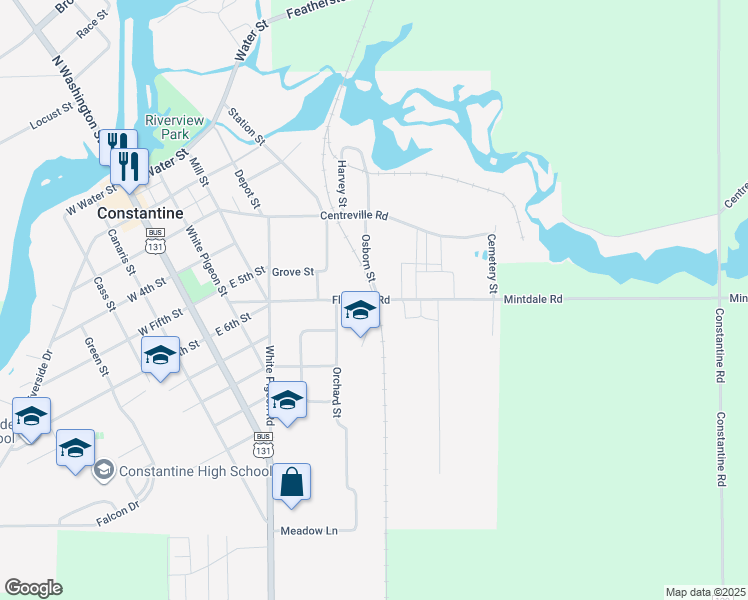 map of restaurants, bars, coffee shops, grocery stores, and more near 488 Florence Road in Constantine