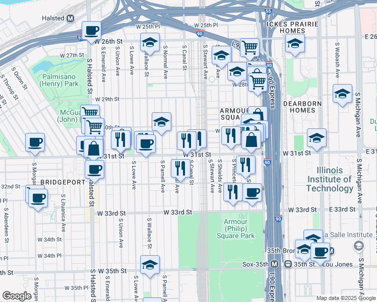 map of restaurants, bars, coffee shops, grocery stores, and more near in Chicago