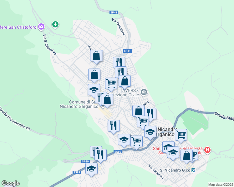 map of restaurants, bars, coffee shops, grocery stores, and more near 10 Via Antonio Segni in San Nicandro Garganico