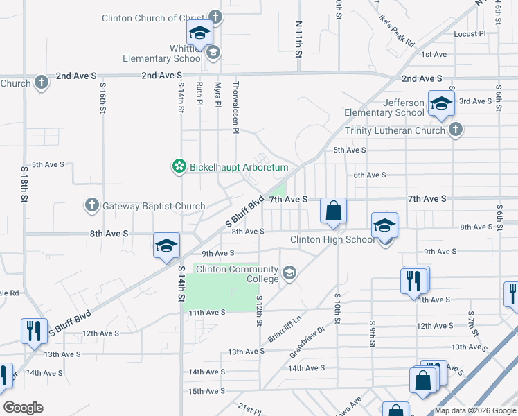 map of restaurants, bars, coffee shops, grocery stores, and more near 709 Elmhurst Court in Clinton