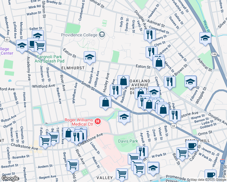 map of restaurants, bars, coffee shops, grocery stores, and more near 24 Pinehurst Avenue in Providence