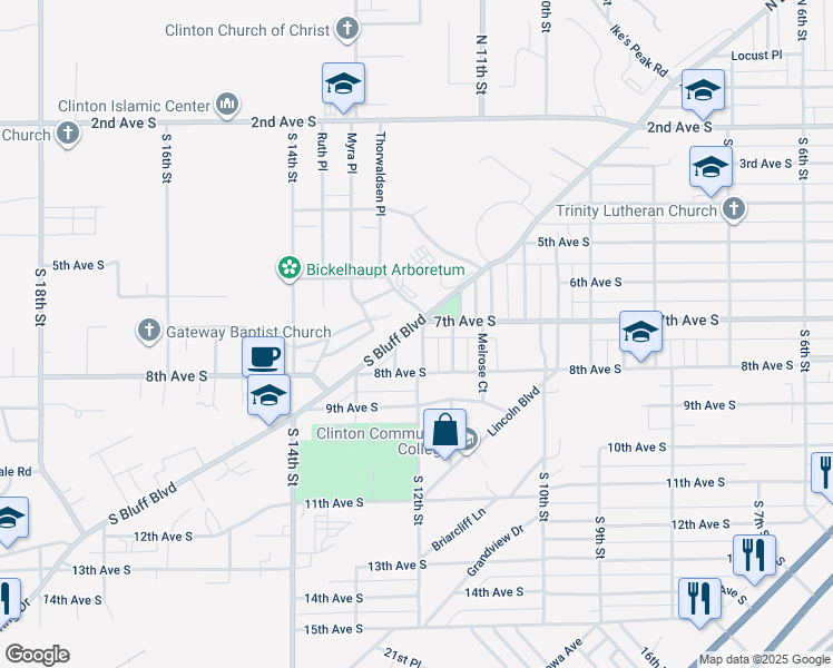 map of restaurants, bars, coffee shops, grocery stores, and more near 709 Elmhurst Court in Clinton