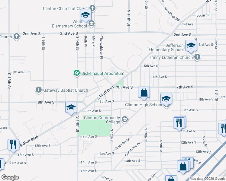 map of restaurants, bars, coffee shops, grocery stores, and more near 942 Lawndale Drive in Clinton