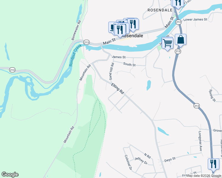 map of restaurants, bars, coffee shops, grocery stores, and more near 11 Wilbur Avenue in Rosendale