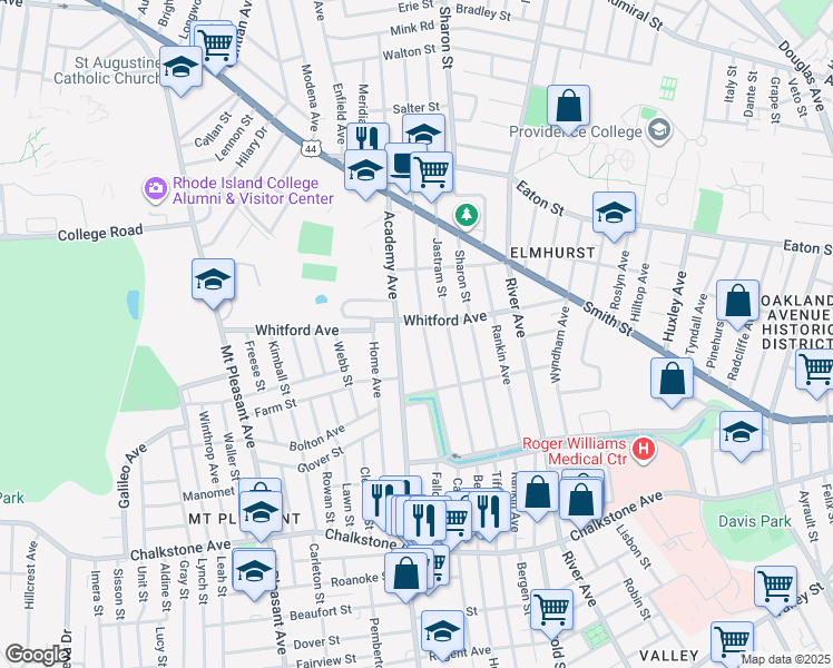 map of restaurants, bars, coffee shops, grocery stores, and more near 31 Nelson Street in Providence