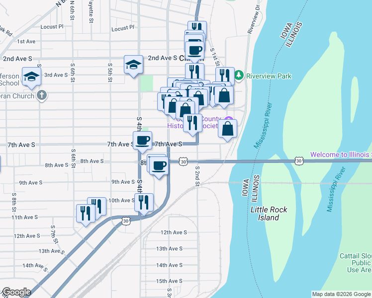 map of restaurants, bars, coffee shops, grocery stores, and more near 230 8th Avenue South in Clinton