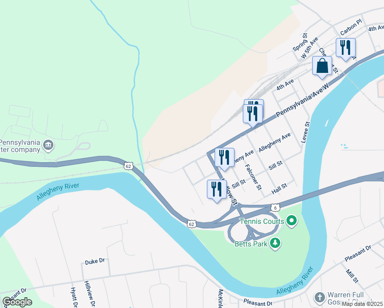map of restaurants, bars, coffee shops, grocery stores, and more near 1800 Pennsylvania Avenue West in Warren