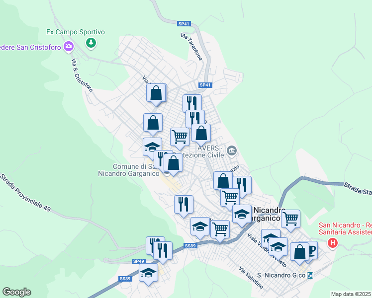 map of restaurants, bars, coffee shops, grocery stores, and more near 10 Via Antonio Segni in San Nicandro Garganico