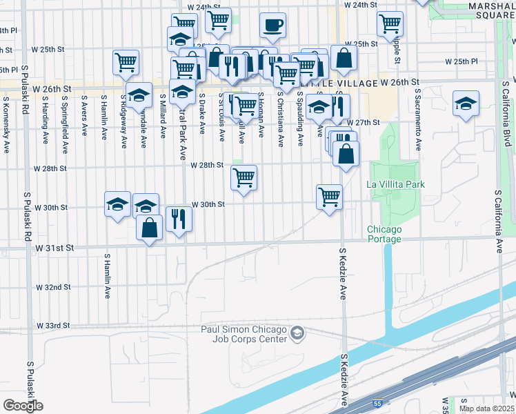 map of restaurants, bars, coffee shops, grocery stores, and more near 2845 South Homan Avenue in Chicago