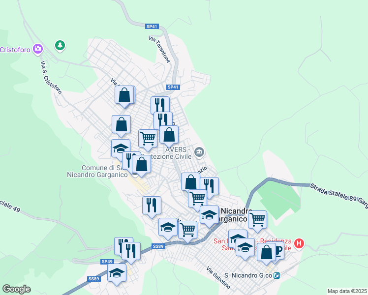 map of restaurants, bars, coffee shops, grocery stores, and more near 16 Via degli Apuli in San Nicandro Garganico