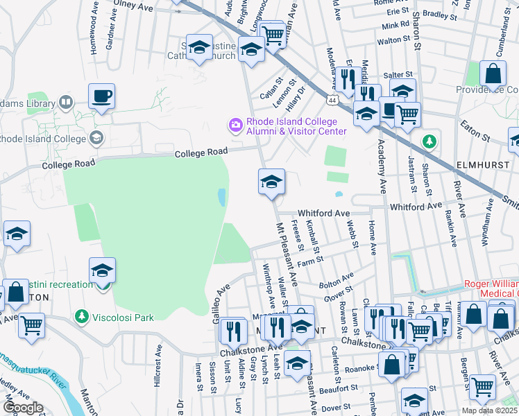 map of restaurants, bars, coffee shops, grocery stores, and more near 434 Mount Pleasant Avenue in Providence