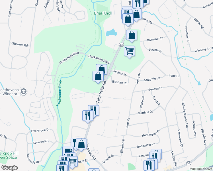 map of restaurants, bars, coffee shops, grocery stores, and more near in Vernon