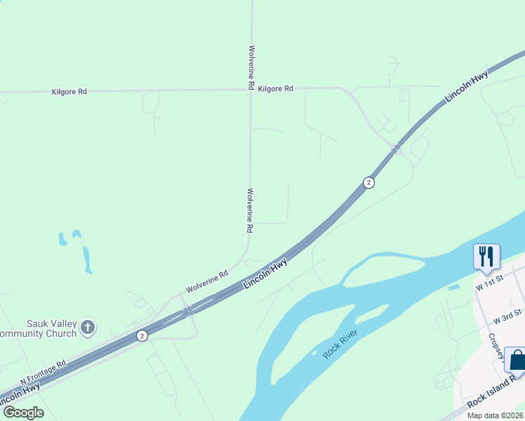 map of restaurants, bars, coffee shops, grocery stores, and more near 1760 Wolverine Road in Dixon