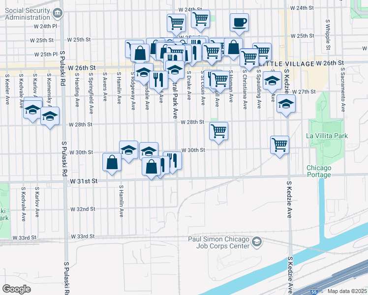 map of restaurants, bars, coffee shops, grocery stores, and more near in Chicago