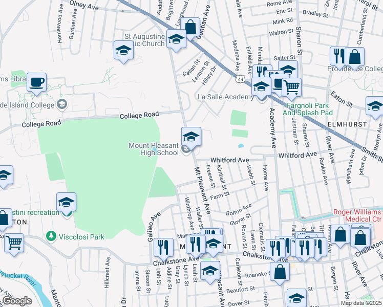 map of restaurants, bars, coffee shops, grocery stores, and more near 434 Mount Pleasant Avenue in Providence
