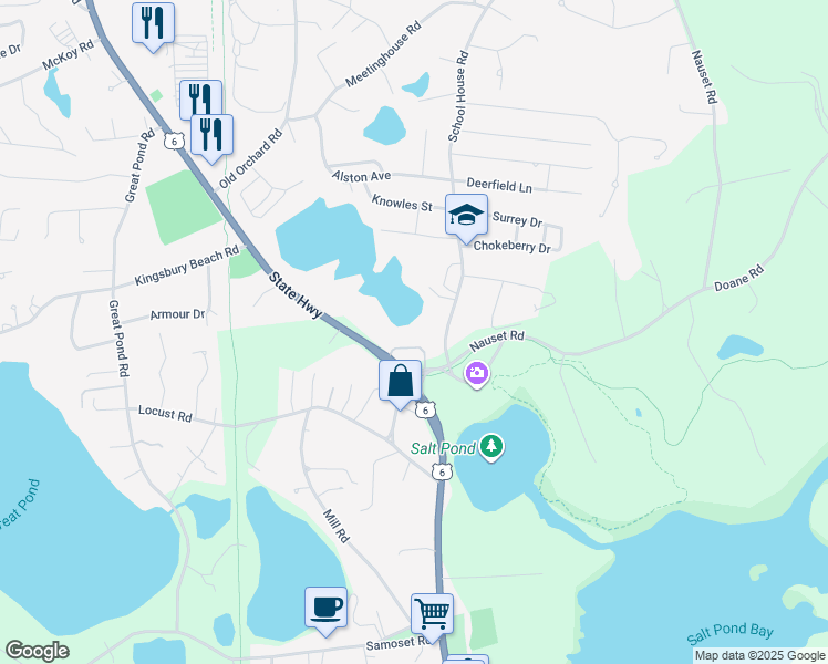 map of restaurants, bars, coffee shops, grocery stores, and more near 6 Preservation Way in Eastham