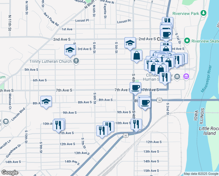 map of restaurants, bars, coffee shops, grocery stores, and more near 518 7th Avenue South in Clinton