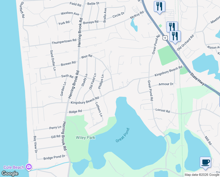 map of restaurants, bars, coffee shops, grocery stores, and more near 345 Weir Road in Eastham