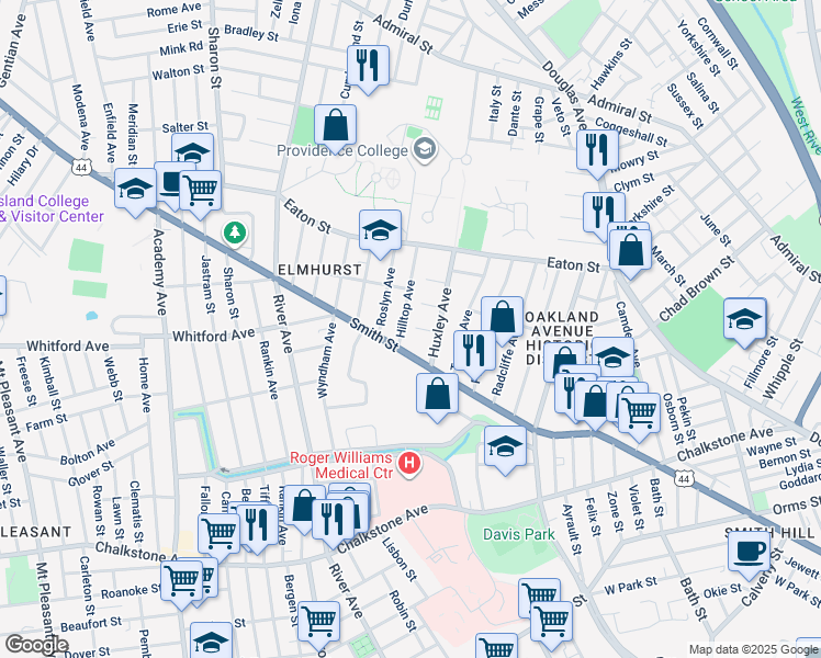 map of restaurants, bars, coffee shops, grocery stores, and more near 26 Hilltop Avenue in Providence