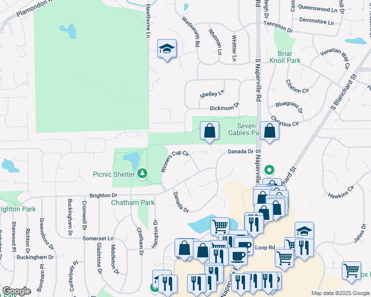 map of restaurants, bars, coffee shops, grocery stores, and more near 37 Winners Cup Circle in Wheaton