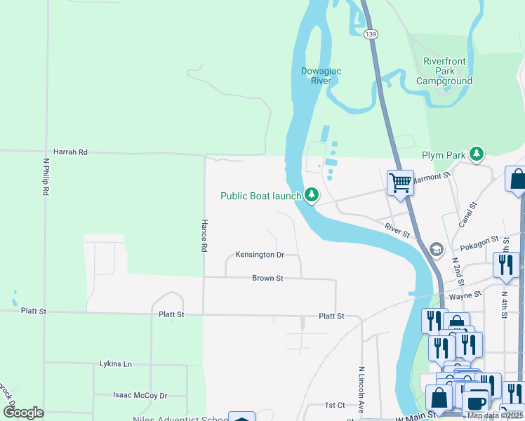 map of restaurants, bars, coffee shops, grocery stores, and more near 1333 Wells Street in Niles