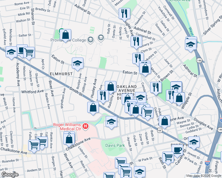 map of restaurants, bars, coffee shops, grocery stores, and more near 35 Chad Brown Street in Providence