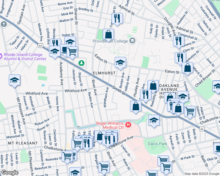map of restaurants, bars, coffee shops, grocery stores, and more near in Providence