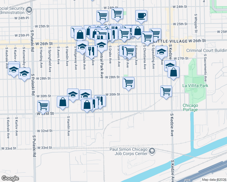 map of restaurants, bars, coffee shops, grocery stores, and more near in Chicago