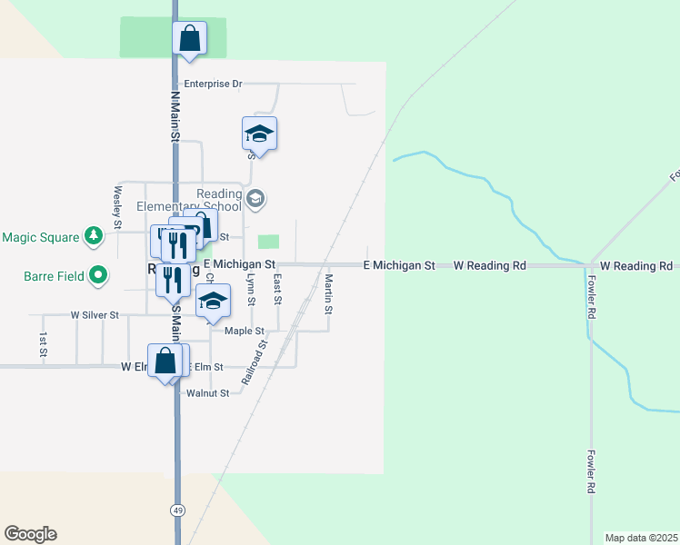 map of restaurants, bars, coffee shops, grocery stores, and more near 618 East Michigan Street in Reading