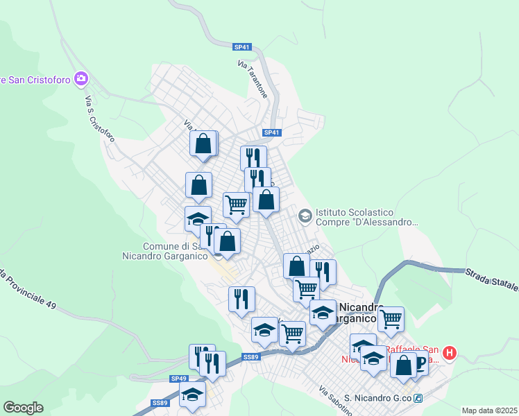 map of restaurants, bars, coffee shops, grocery stores, and more near 220 SP41 in San Nicandro Garganico