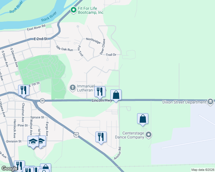map of restaurants, bars, coffee shops, grocery stores, and more near 1201 Middle Road in Dixon