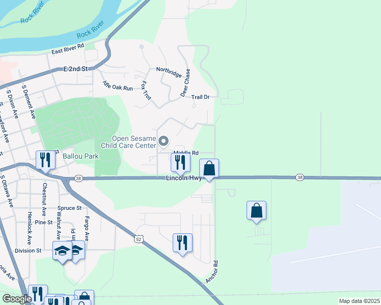 map of restaurants, bars, coffee shops, grocery stores, and more near 1201 Middle Road in Dixon