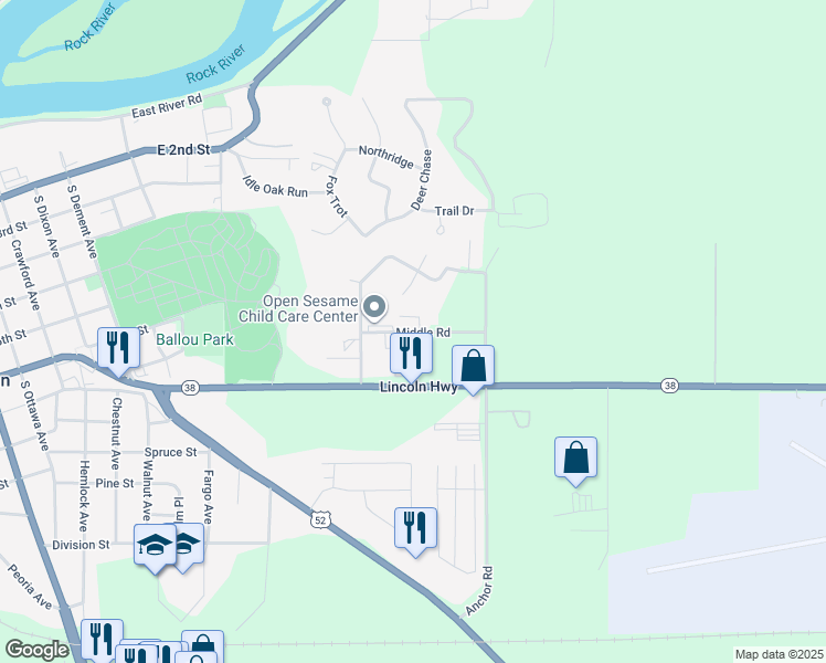 map of restaurants, bars, coffee shops, grocery stores, and more near 1201 Middle Road in Dixon